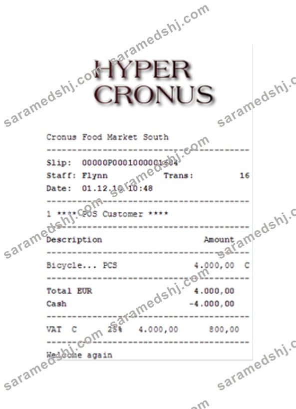 HYPER CRONUS payment receipt